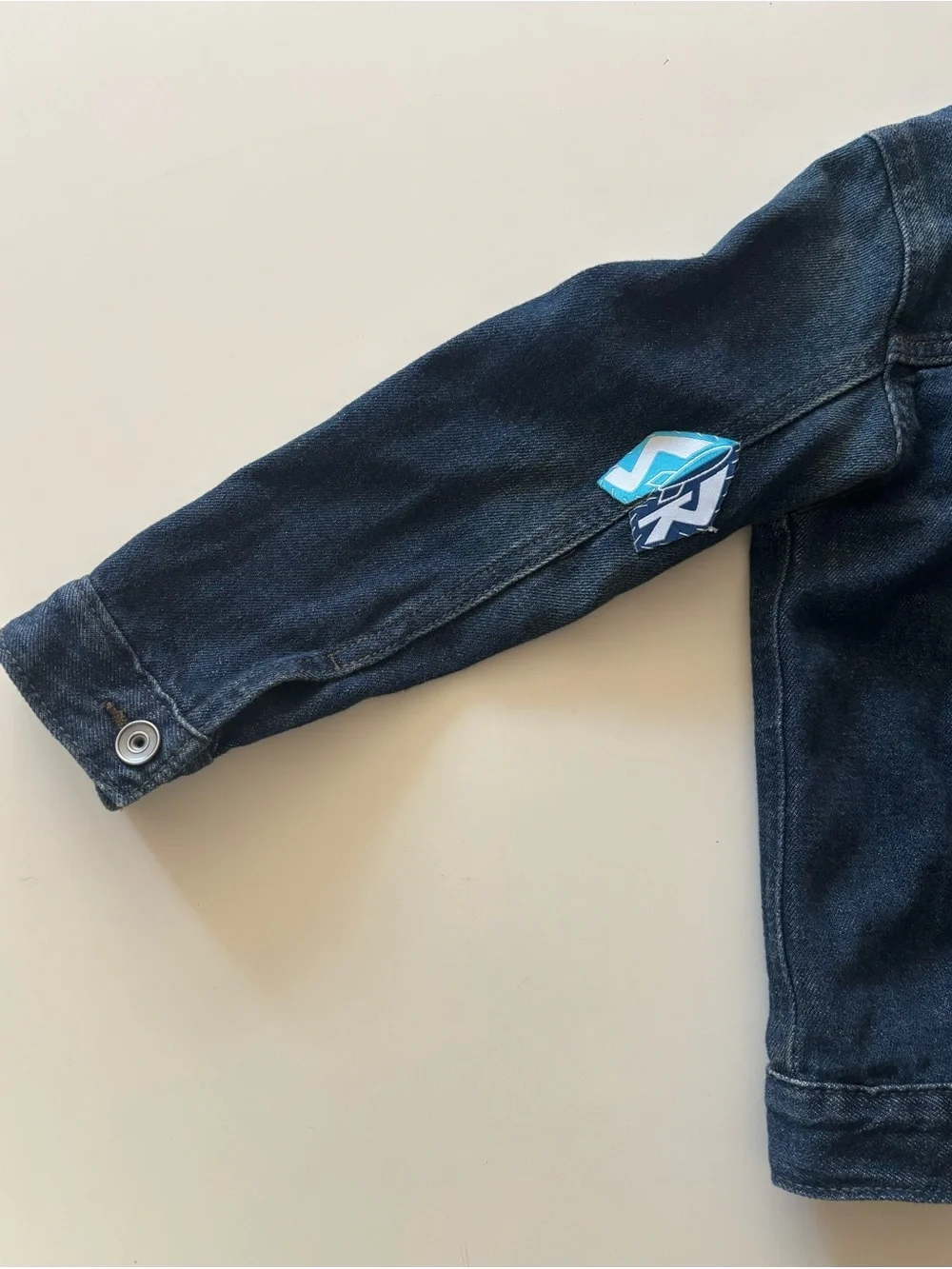 Boys Dark Blue Denim Jacket with hand sewn on Toy Story Patches